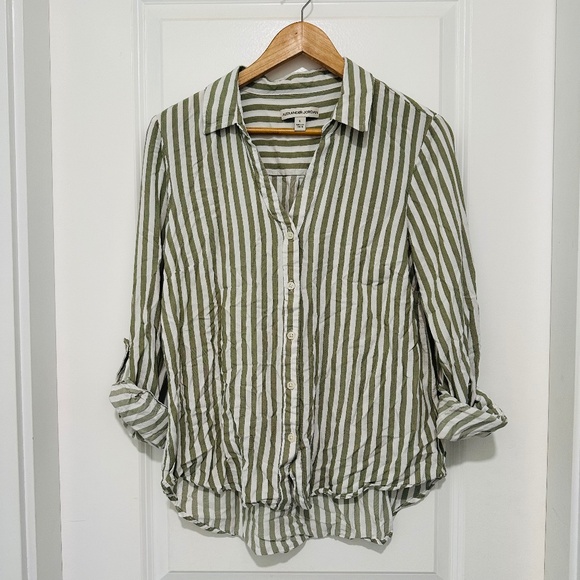 Alexander Jordan | Women’s Size Large White Green Stripe Long Sleeve Button Up - Picture 1 of 6